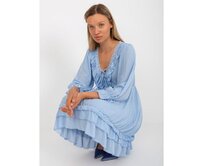 Dámské šaty s volánem mini boho OCH BELLA světle modré Světle modrá, Univerzální