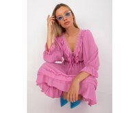 Dámské šaty s volánem boho mini Winona OCH BELLA růžové Růžová, Univerzální