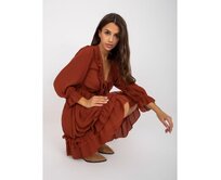 Dámské šaty s volánem v boho stylu mini OCH BELLA cihlové Vícebarevný, S