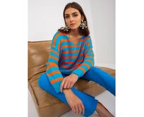 Dámský svetr s výstřihem do V oversize OCH BELLA modro-oranžový Modrá, Univerzální