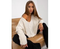 Dámský svetr s kostkami oversize pletený OCH BELLA ecru Ecru, Univerzální