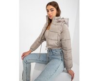 Dámská bunda krátká zimní 2v1 s kapucí AILENE tmavě béžová Vícebarevný, XL