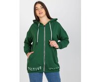 Dámská mikina plus size s kapucí bez zipu JAYDA tmavě zelená Tmavě zelená, Univerzální