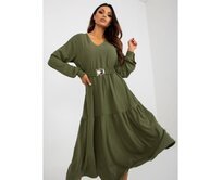 Dámské šaty s volánkem a páskem OCH BELLA khaki Khaki, S