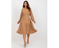 Dámské šaty s volánem midi oversize OCH BELLA hnědé Karamelová, S