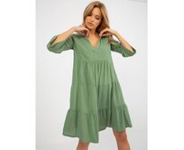 Dámské šaty s volánem a 3/4 rukávy SUBLEVEL khaki Khaki, S