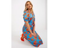 Dámské šaty s vázáním midi koktejlové TILMANA modré a oranžové Modrá, S/M