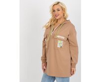 Dámská mikina s kapucí delší plus size PAULINA hnědé Karamelová, Univerzální