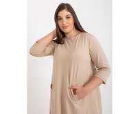 Dámské šaty s 3/4 rukávy plus size mini DALENNE tmavě béžové Karamelová, S/M