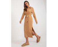 Dámské šaty pruhované midi JARA hnědé Karamelová, L/XL