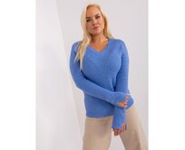 Dámský svetr plus size s vypasovaným rukávem SERLA modrý Modrá, XL/XXL