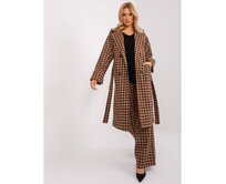 Dámský kabát s páskem ANATOLA hnědý a černý Karamelová, L/XL