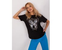 Dámské tričko volného střihu s kamínky černé Černá, M
