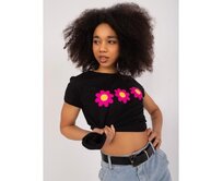 Dámské tričko s květinovou výšivkou BASIC FEEL GOOD černé Černá, S/M