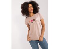 Dámské tričko s nášivkami BASIC FEEL GOOD béžové Béžová, S/M