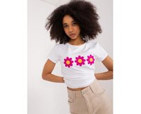 Dámské tričko s květinovou aplikací BASIC FEEL GOOD bílé Bílá, S/M