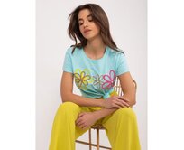 Dámské tričkos květinovou aplikací BASIC FEEL GOOD mátové Mátová, L/XL