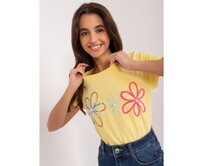 Dámské tričko s květinovou aplikací BASIC FEEL GOOD žluté Žlutá, L/XL