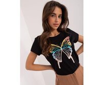 Dámské tričko s nášivkou motýla BASIC FEEL GOOD černé Černá, L/XL