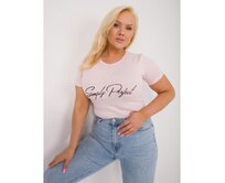 Dámské tričko plus size s aplikací světle růžové Růžová, Univerzální