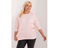Dámská halenka plus size bavlněná s aplikací a nápisem světle růžová Růžová, Univerzální