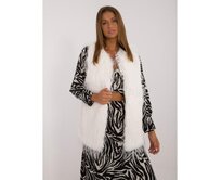 Dámská vesta se zapínáním na knoflíky elegantní kožešinová ecru Ecru, S/M