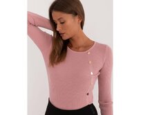 Dámský svetr s aplikací klasický žebrovaný růžový Růžová, L/XL