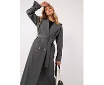 Tmavě šedý dlouhý kabát s kapsami Tmavě šedá, L/XL