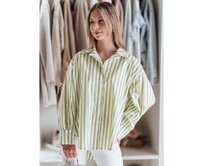 Dámská košile oversize s prodlouženým zadním dílem SAMONE zeleno-bílé pruhy Vícebarevný, Univerzální