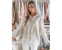 Dámská košile oversize s prodlouženým zadním dílem SAMONE v béžové barvě s bílými pruhy Vícebarevný, Univerzální