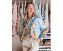 Dámská květovaná košile oversize BLOSSIVA modrá Světle modrá, Univerzální