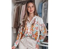 Dámská květovaná košile oversize BLOSSIVA světle béžová Béžová, Univerzální