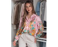 Dámská květovaná košile oversize BLOSSIVA růžová Růžová, Univerzální