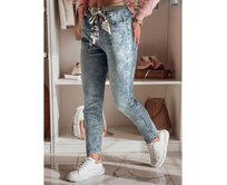 Dámské slim fit džíny kalhoty s páskem FLORETTA modré Modrá, L