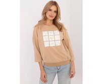 Velbloudí halenka s potiskem a 3/4 rukávy Karamelová, S