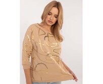 Velbloudí halenka s potiskem a 3/4 rukávy Karamelová, S