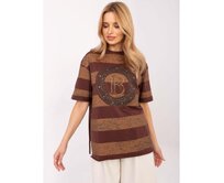 Hnědé dámské tričko oversize s rozparky Hnědá, XL