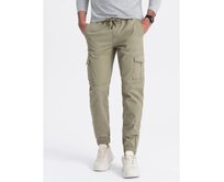 Pánské kalhoty JOGGERS s cargo kapsami na zip khaki Khaki, L