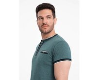 Pánské tričko HENLEY s ozdobným žebrováním tmavě zelené Zelená, L
