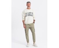 Pánské kalhoty JOGGER s nákladními kapsami na zip khaki Khaki, M