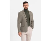 Elegantní pánské kostkované sako se směsí vlny - šedé V1 OM-BLZB-0137 Olivová, S