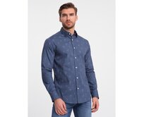 Pánská bavlněná košile SLIM FIT s palmami tmavě modrá Námořnická modrá, S