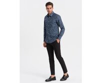 Pánská bavlněná košile SLIM FIT se vzorem tmavě modrá Námořnická modrá, S
