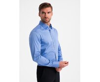 Pánská košile SLIM FIT ze saténové tkaniny modrá Modrá, S
