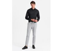 Pánská košile SLIM FIT ze saténové tkaniny černá Černá, L