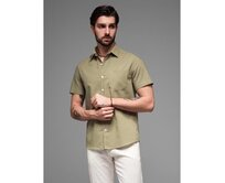 Pánská košile s krátkým rukávem a kubánským límcem - tmavě béžová V3 OM-SHSS-0168 Khaki, S