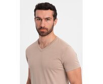 Pánské klasické bavlněné tričko s výstřihem do V BASIC popelavý melír Šedá, L