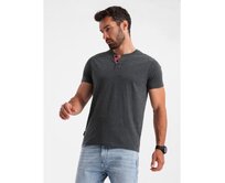 Pánské tričko s rozepnutým kulatým výstřihem henley černé Černá, XXL