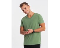 Pánské klasické bavlněné tričko s výstřihem BASIC zelené Zelená, 4XL