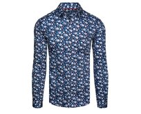 Pánská košile s vzorem s dlouhým rukávem tmavě modrá Modrá, L